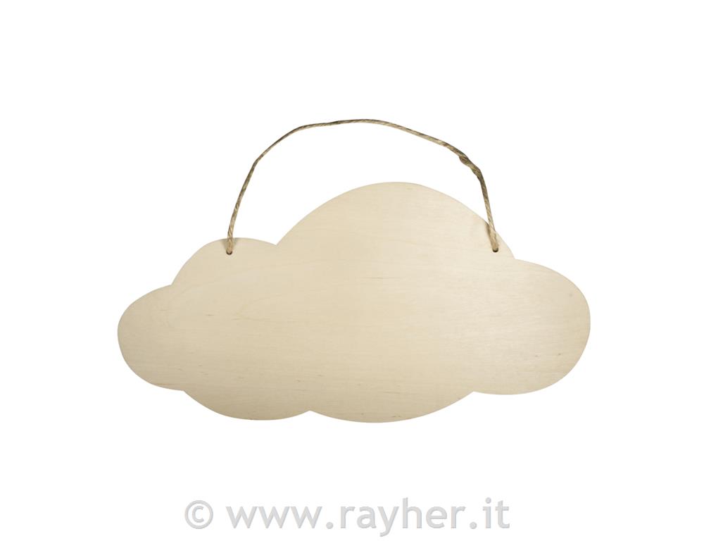 Wooden sign Cloud, FSC100%, natural, 40x20x0.6cm, with jute yarn