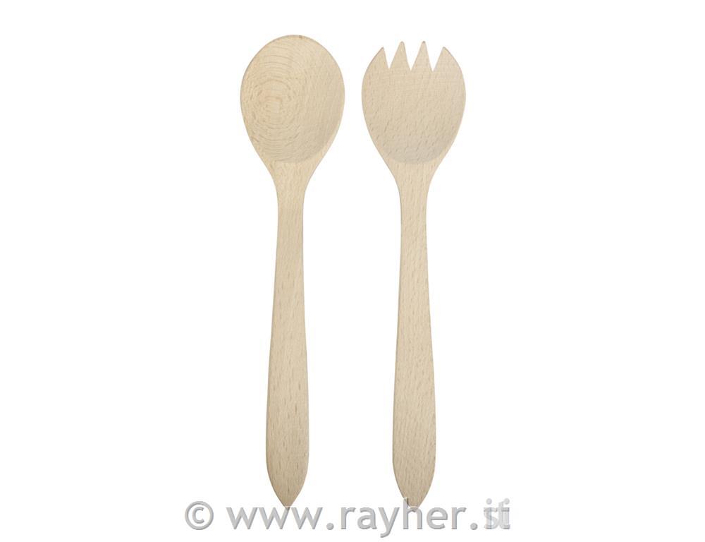 Wooden salad servers, 2-part, natural, 24.5x5.5cm, tab-bag 2pcs