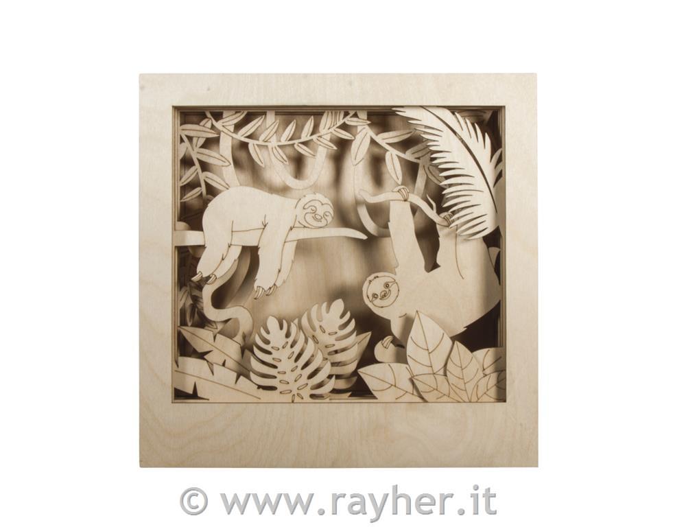 Casa legno, motivo 3D, bradipo,FSC 100 %