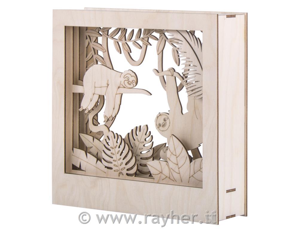 Casa legno, motivo 3D, bradipo,FSC 100 %