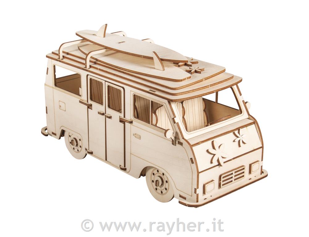 Kit legno 3D Campingbus, FSC 100 %, naturale, 30x13x17cm, 77pz, box 1set