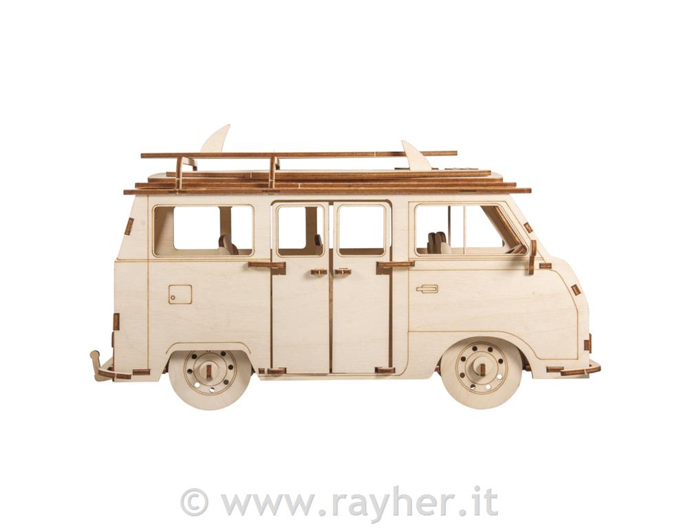 Kit legno 3D Campingbus, FSC 100 %, naturale, 30x13x17cm, 77pz, box 1set