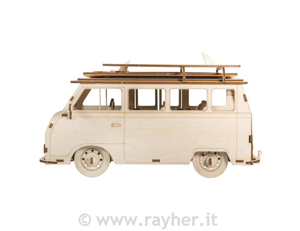 Kit legno 3D Campingbus, FSC 100 %, naturale, 30x13x17cm, 77pz, box 1set