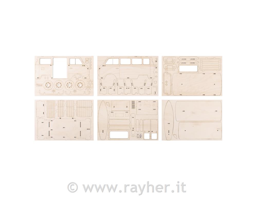 Kit legno 3D Campingbus, FSC 100 %, naturale, 30x13x17cm, 77pz, box 1set