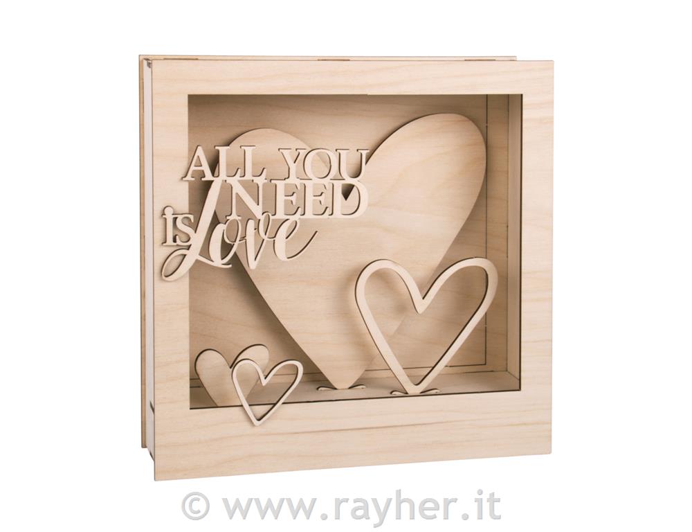 Wood.constr.3D motif-frames,FSCMixCred.24x24x6.3cm, "All..Love",box 1Setnatural
