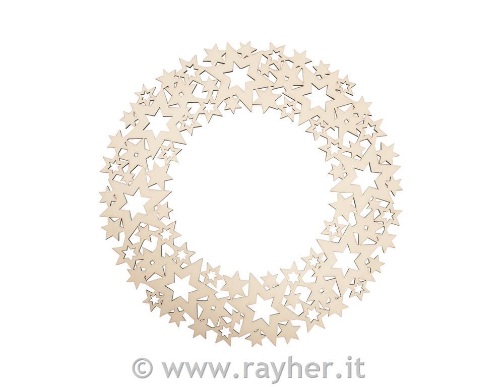 Wood.ornam.wreath Star,FSCMixCred,35cm o10-part, with crosspcs, 4.8cm, box 1Setnatural