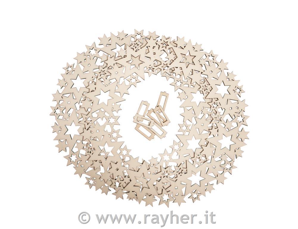 Wood.ornam.wreath Star,FSCMixCred,35cm o10-part, with crosspcs, 4.8cm, box 1Setnatural