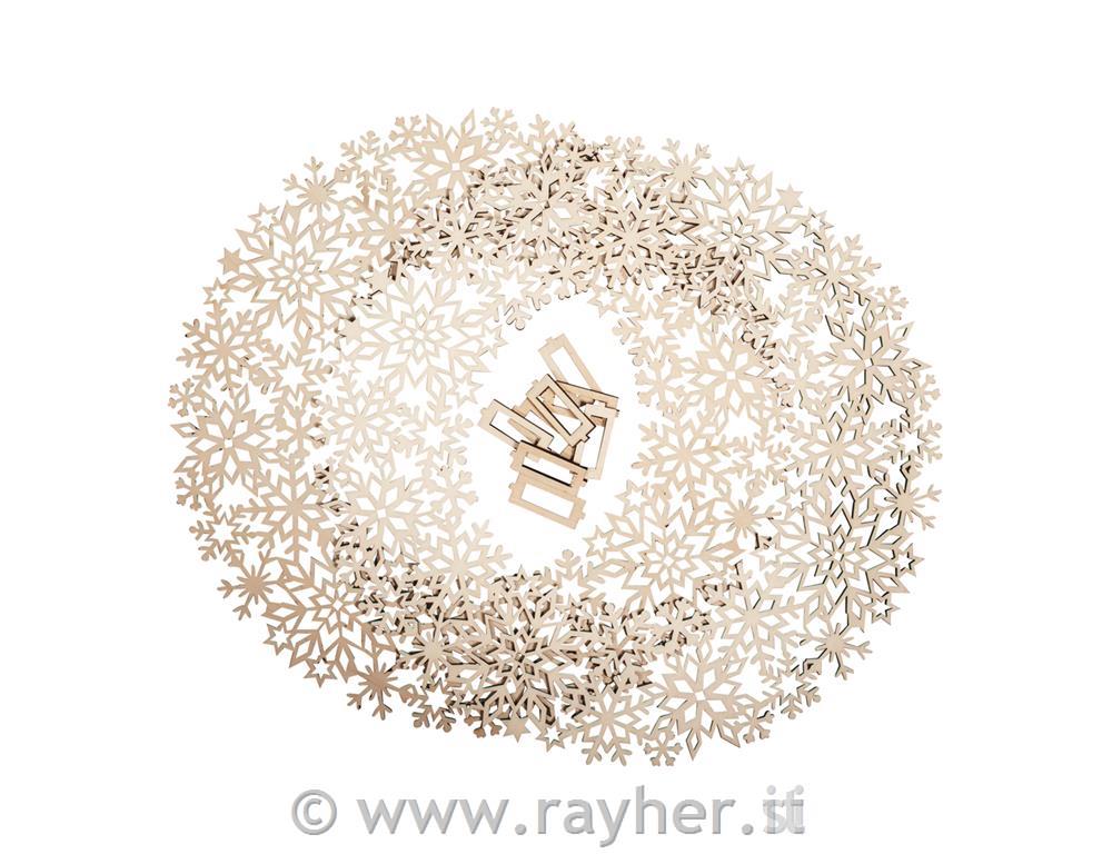 Wood.ornam.wreath Star,FSCMixCred,35cm o10-part, with crosspieces, box 1Setnatural