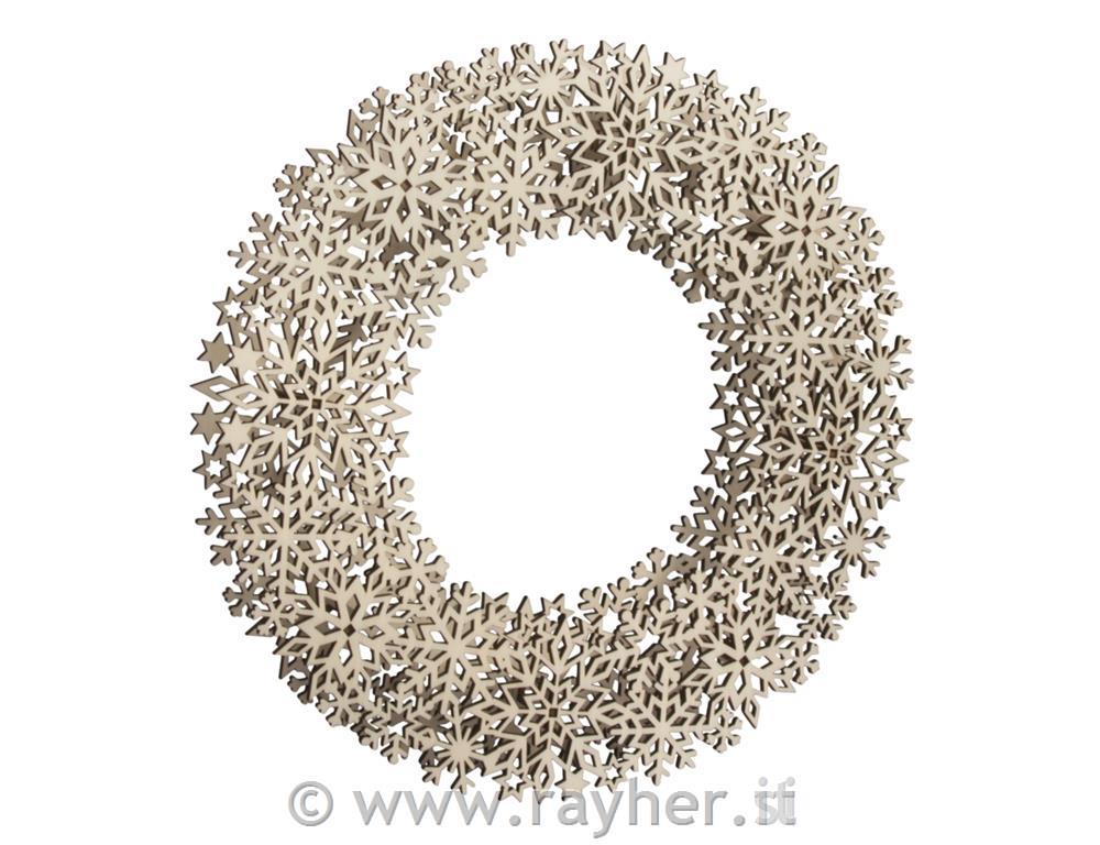 Wood.ornam.wreath Star,FSCMixCred,35cm o10-part, with crosspieces, box 1Setnatural