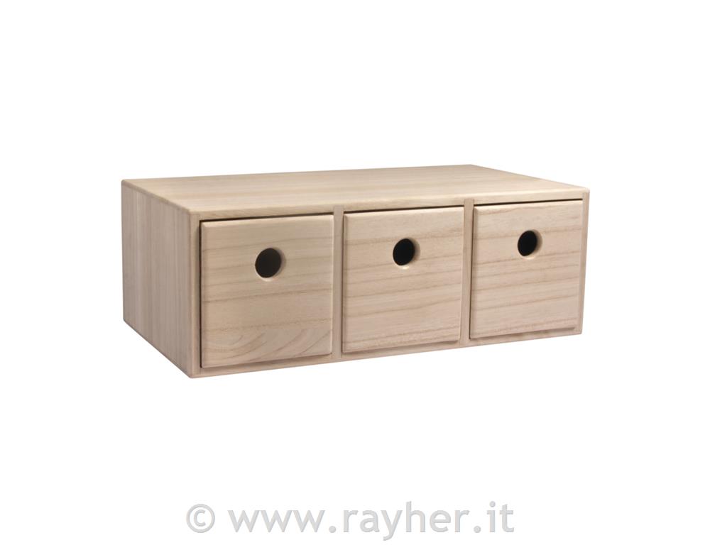 Como legno con 3 cassetti, FSC 100 %, naturale, 32x18x11,5cm