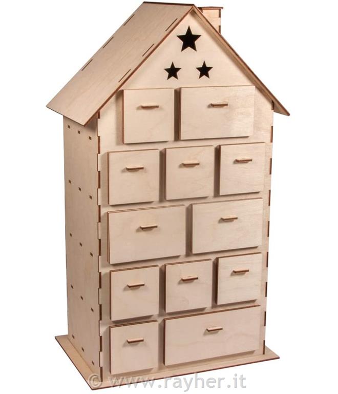 Casa legno d'avvento, FSCMix Credit, naturale, 25,5x17,5x45,5cm, 185 pz, box 1se