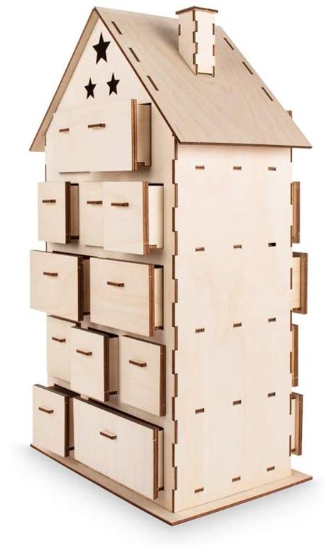 Casa legno d'avvento, FSCMix Credit, naturale, 25,5x17,5x45,5cm, 185 pz, box 1se