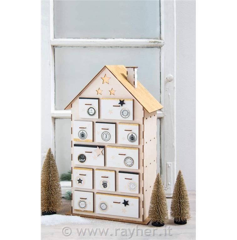 Casa legno d'avvento, FSCMix Credit, naturale, 25,5x17,5x45,5cm, 185 pz, box 1se