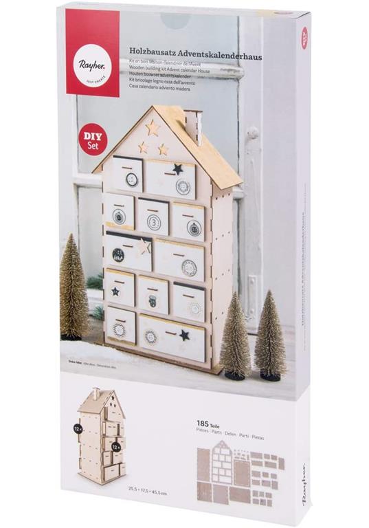 Casa legno d'avvento, FSCMix Credit, naturale, 25,5x17,5x45,5cm, 185 pz, box 1se