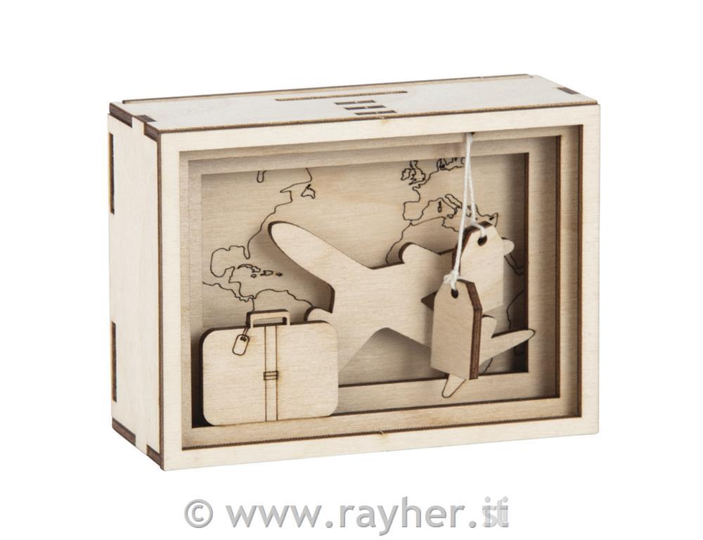 Lesena 3D škatla za darilo "Potovanje", 11.5x8.5x5cm