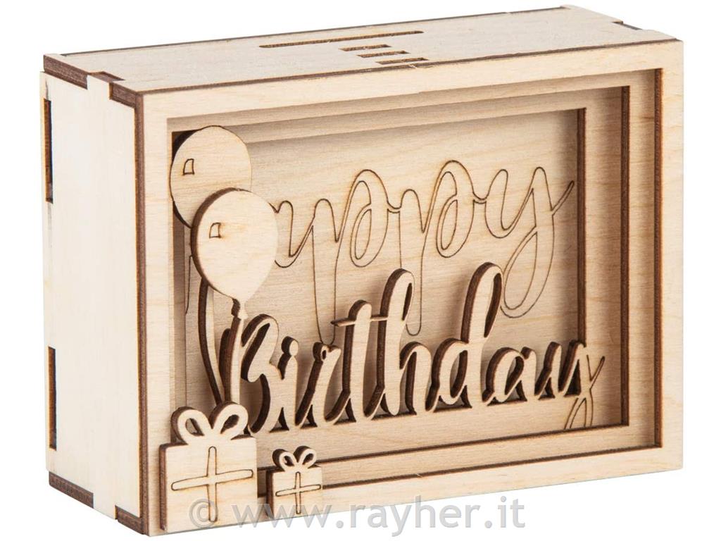 Lesena 3D škatla za darilo "Happy Birthday", 13-delni set