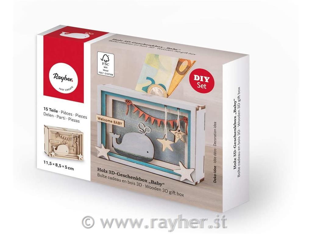 Rayher Wooden 3D Gift Box