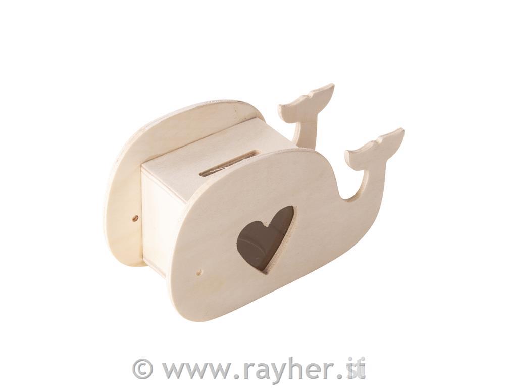 Salvadanaio in legno, Balena 13,5x5,5x8cm