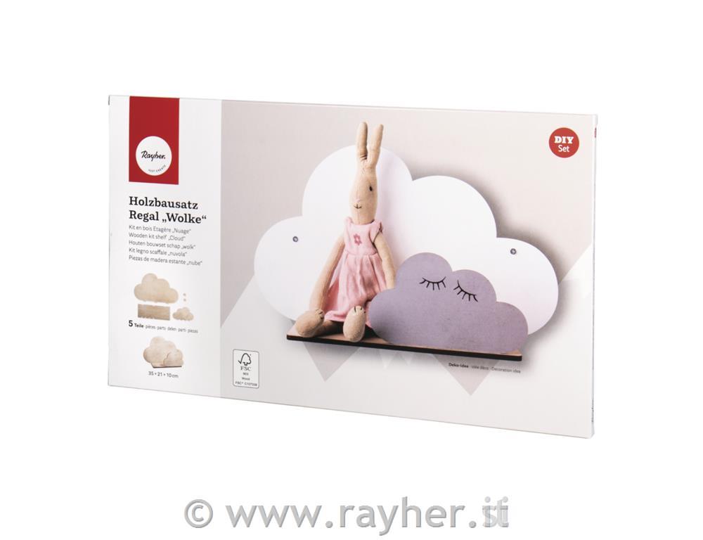 Wooden kit shelf Cloud, FSCMixCred35x21x10cm, 5-part, box 1setnatural