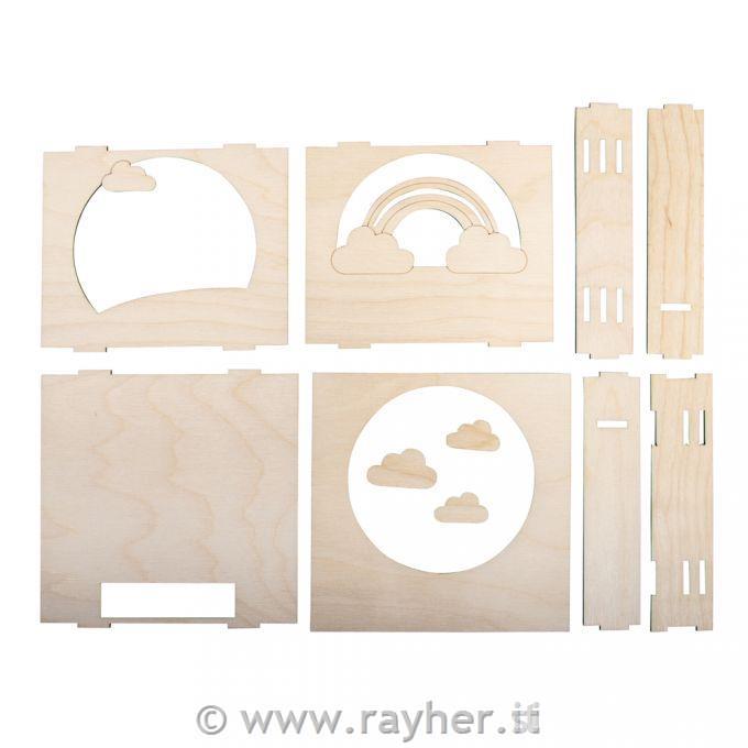 Wood.buil.kit 3D motif-frames,FSCMixCred15.5x15.5x3.4cm, cloud,12-part, box 1Setnatural