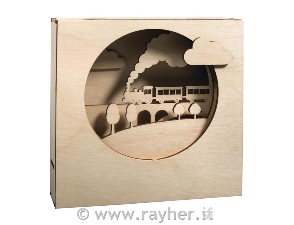 Lesena sestavljanka 3D, Vlak, natur, 15.5x15.5x3.4cm, 13-del