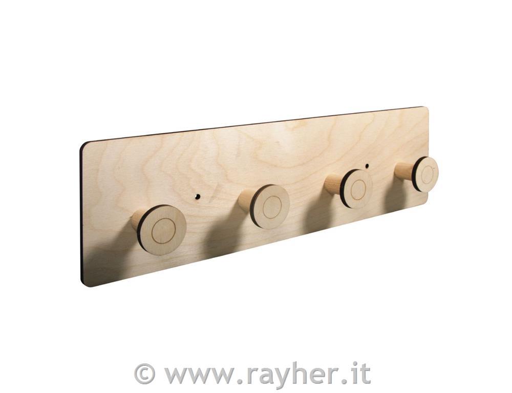 Wood.coat rack, FSCMixCredit42x12x4.5cm, 9-part, box 1Setnatural