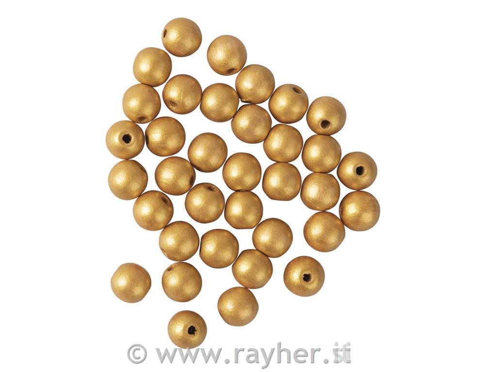 Perline di legno 10 mm, oro, set da 35