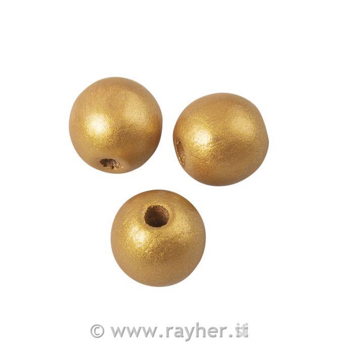 Perline di legno 10 mm, oro, set da 35