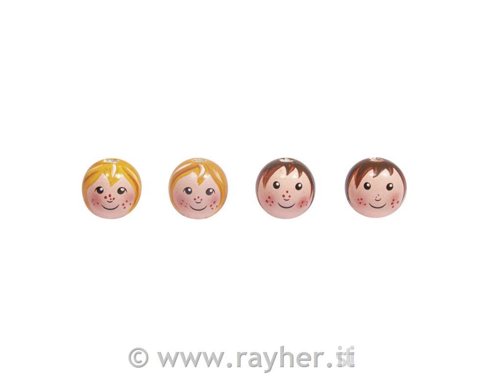 Wooden ball Girl & Boy, 23mm o2 designs,handpainted, tab-bag 4pcs