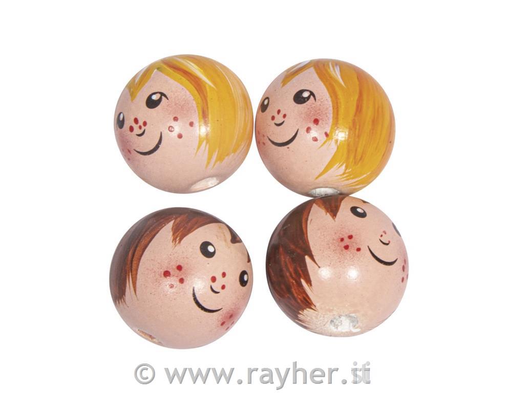 Wooden ball Girl & Boy, 23mm o2 designs,handpainted, tab-bag 4pcs