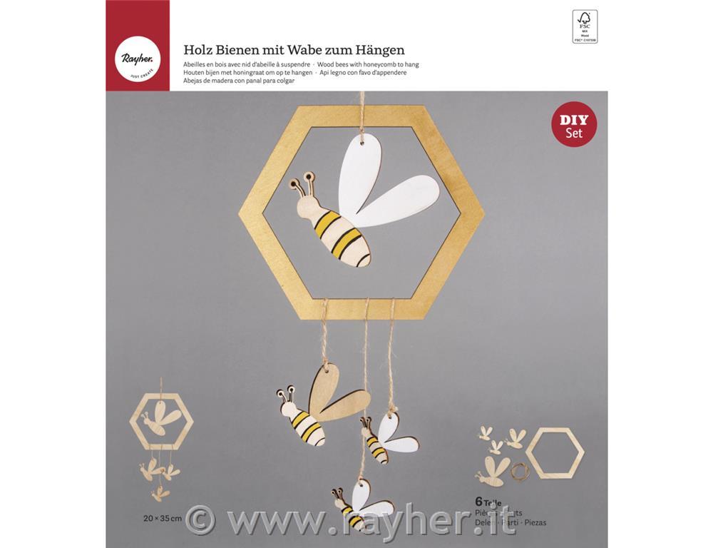 Leseni ustvarjalni set Čebelice in satovje, obešanka, 4.5-20cm