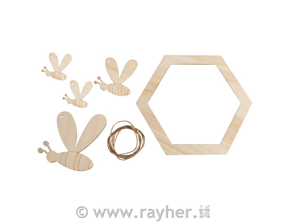 Leseni ustvarjalni set Čebelice in satovje, obešanka, 4.5-20cm