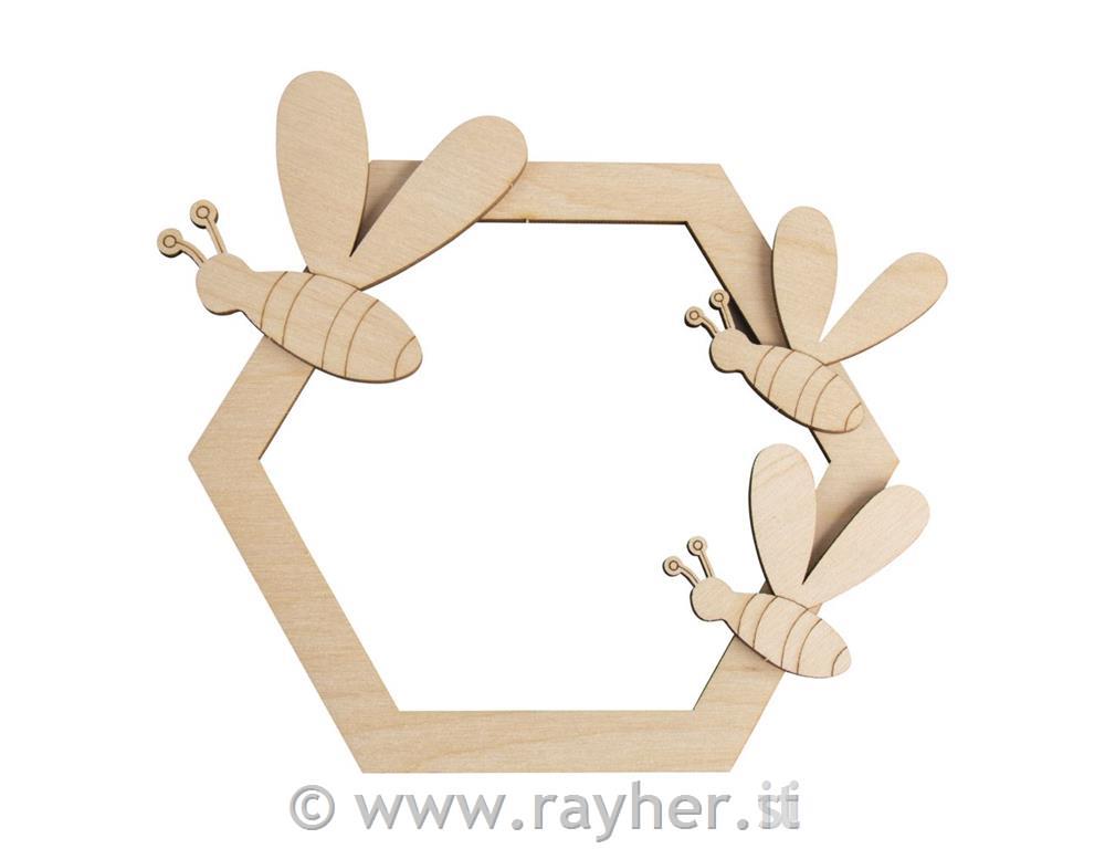 Decorazioni in legno, api e favo, da app