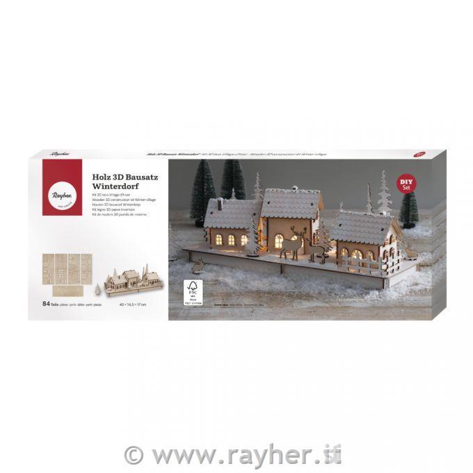 Kit legno Villaggio invernale84 pz; 40x14,5x17cm