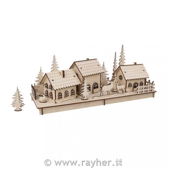 Kit legno Villaggio invernale84 pz; 40x14,5x17cm