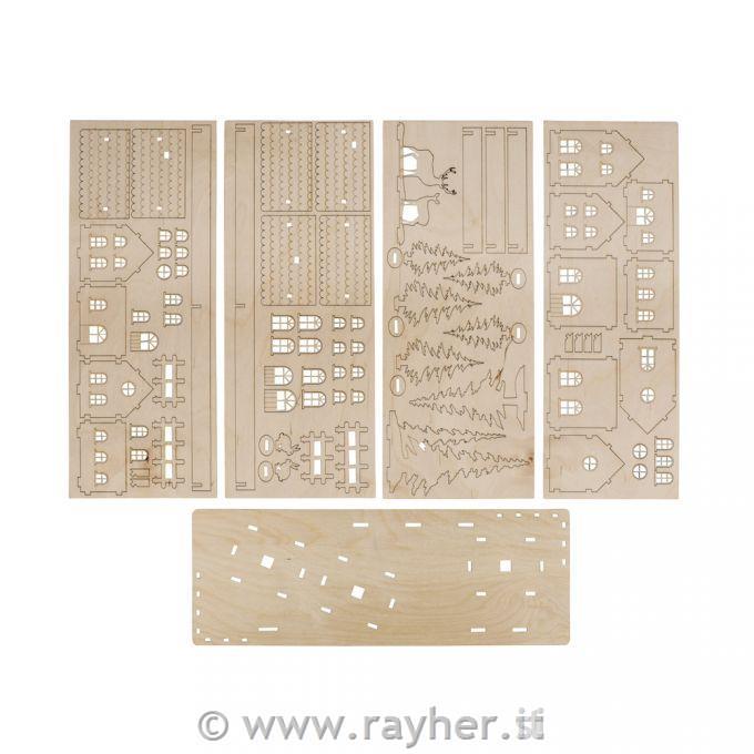 Kit legno Villaggio invernale84 pz; 40x14,5x17cm