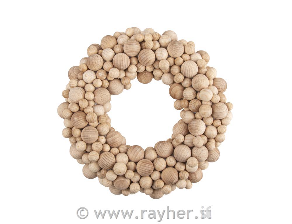 Kit: Corona sfere legno, 20cm o, 290 sfere+1 anello polistirolo 17cm, 1pz