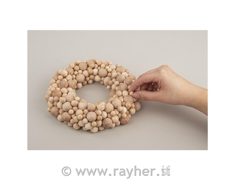 Kit: Corona sfere legno, 20cm o, 290 sfere+1 anello polistirolo 17cm, 1pz