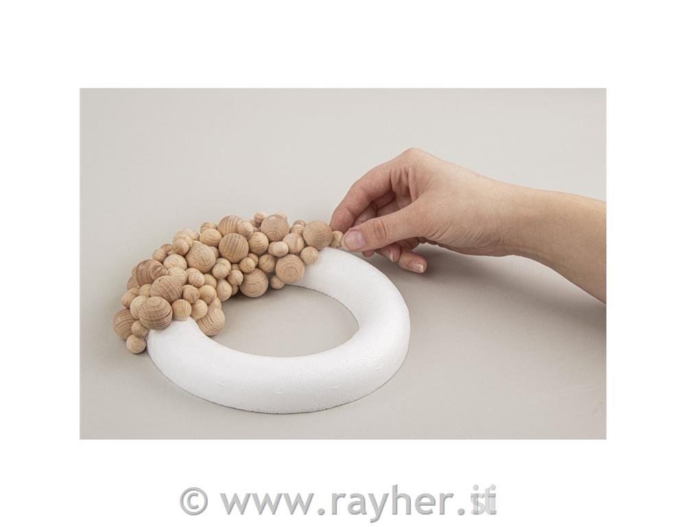 Kit: Corona sfere legno, 20cm o, 290 sfere+1 anello polistirolo 17cm, 1pz