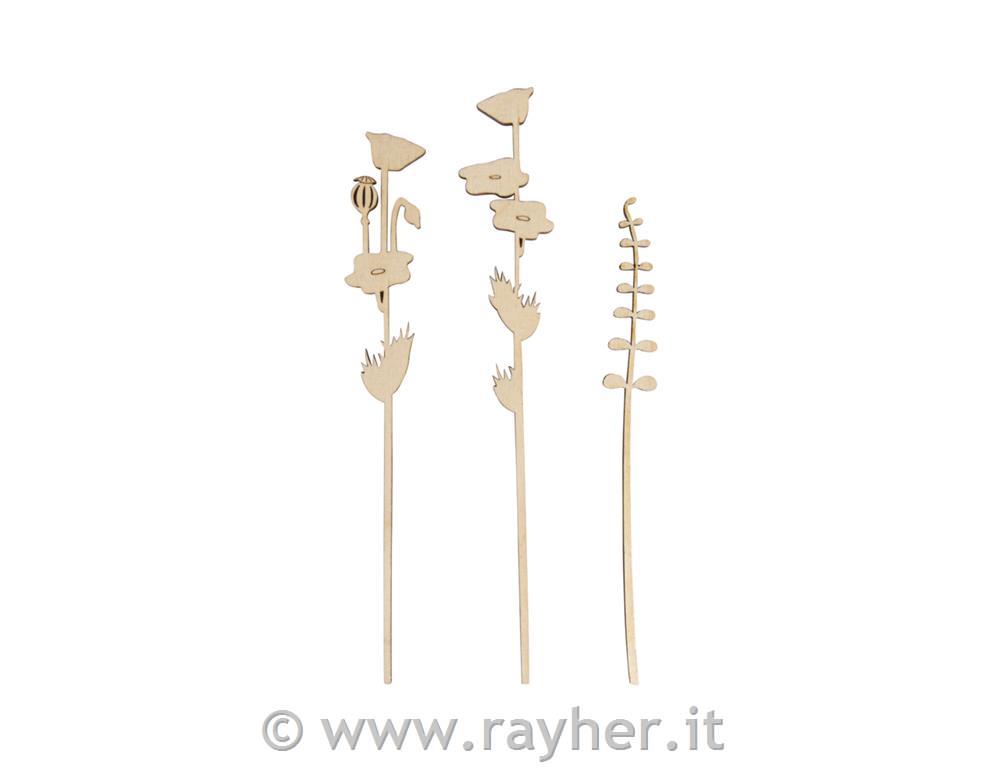 Leseni okras, mak in trava, 16+18,5+20cm, set 3