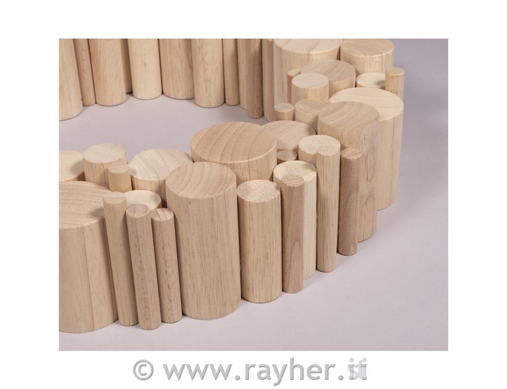 Cilindri di legno 1-4 cm 99 pezzi altezza 5,5-6,5 cm