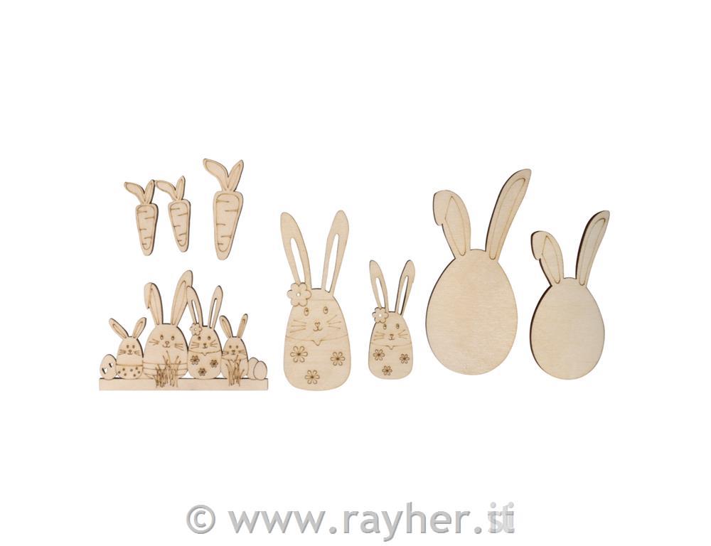 Leseni zajčki in dodatki 4-8,8 cm 8 kos