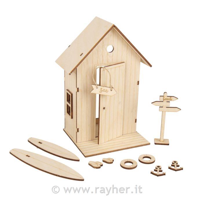 Kit di costruzione in legno Cabina sullaSpiagga 10,5x9,6x17,3cm, 24 pezzi