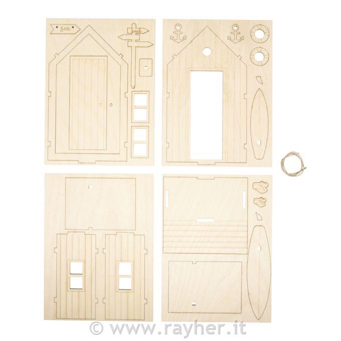Kit di costruzione in legno Cabina sullaSpiagga 10,5x9,6x17,3cm, 24 pezzi