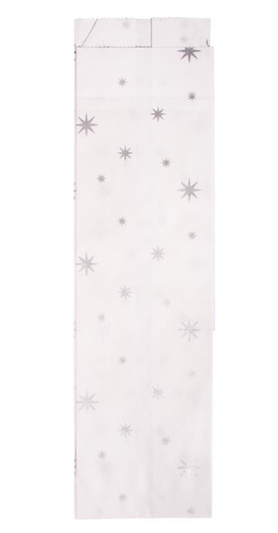 Vrečke papirnate, 7x24cm, 25 kosov, s srebrnimi zvezdicami