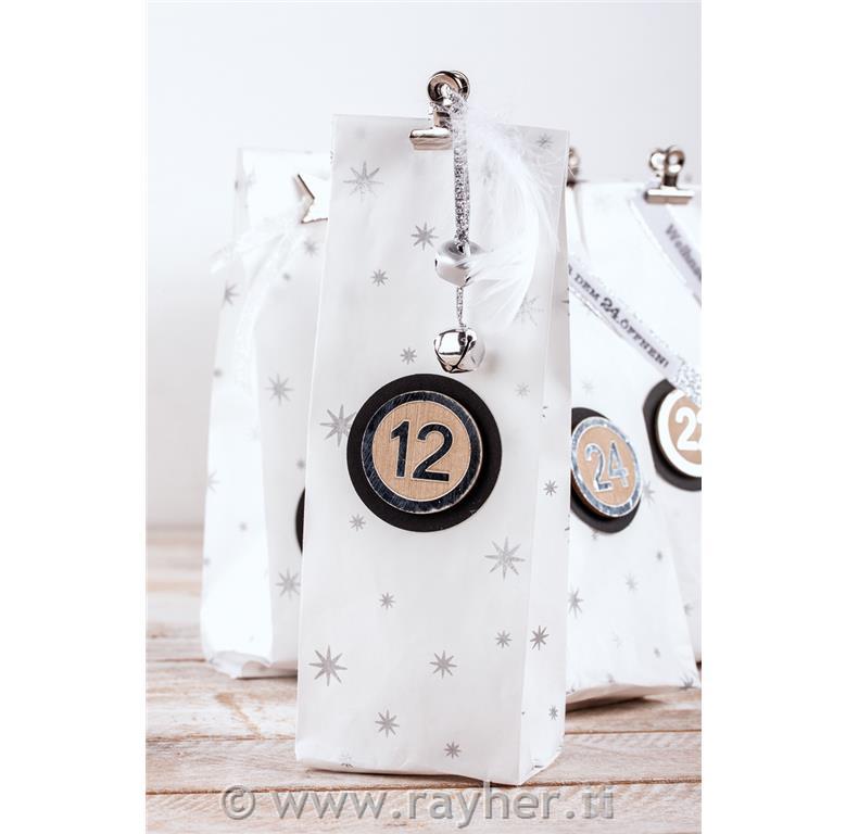 Vrečke papirnate, 7x24cm, 25 kosov, s srebrnimi zvezdicami