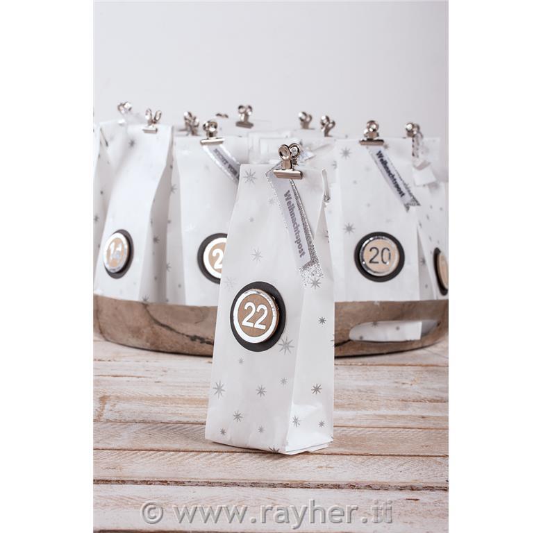 Vrečke papirnate, 7x24cm, 25 kosov, s srebrnimi zvezdicami