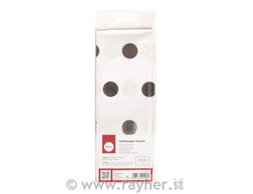 Carta seta a pois, argento, 50x75cm, 17g/m2,
