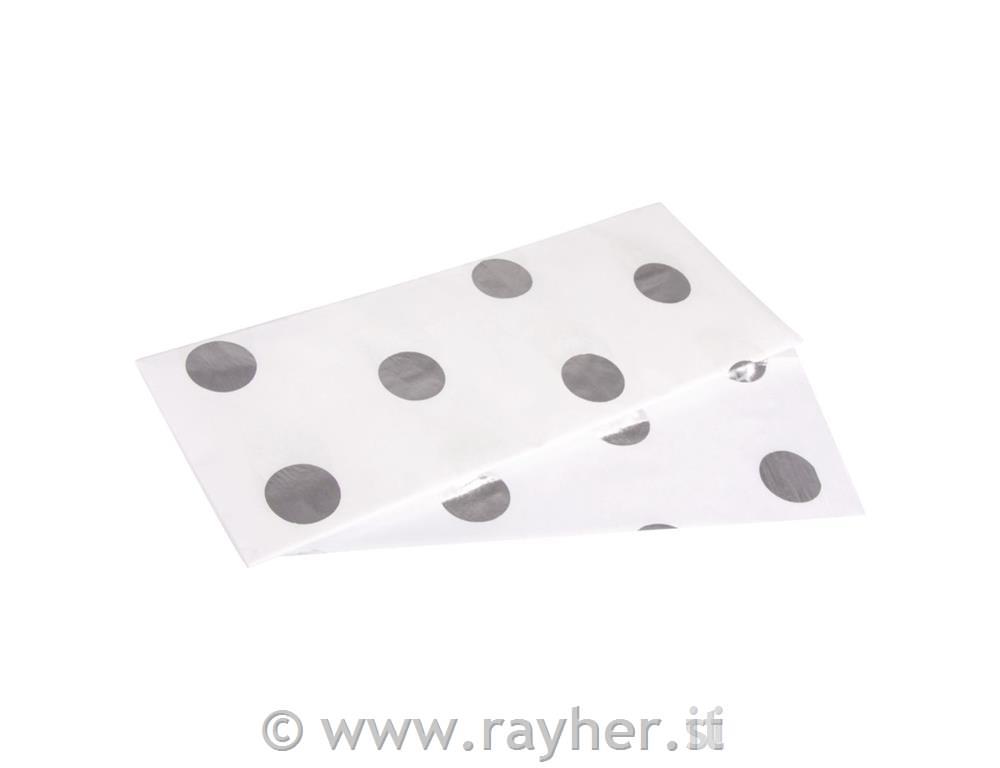 Carta seta a pois, argento, 50x75cm, 17g/m2,