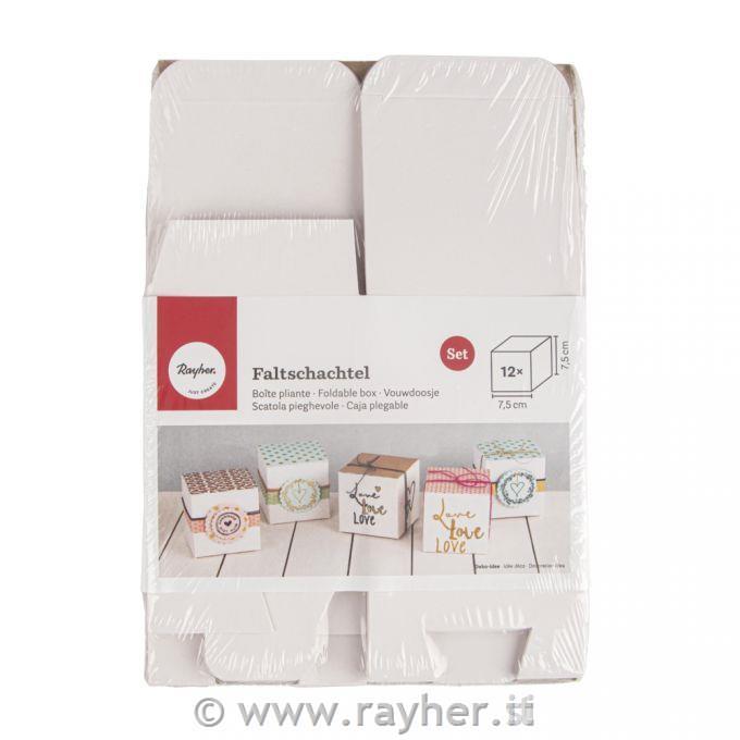 Škatle papirnate zložljive, set 12, 7,5x7,5x7,5cm, bela